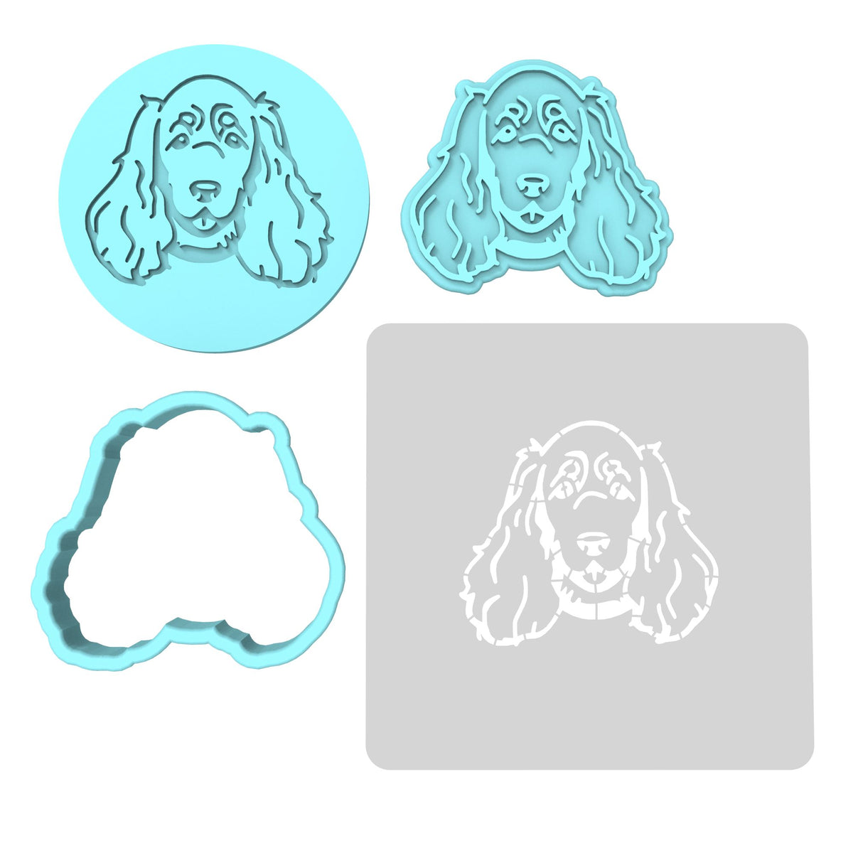 Cocker Spaniel Cookie Cutter | Stamp | Stencil #1 Animals & Dinosaurs Cookie Cutter Lady MINI - 2 Inches (5cm) **FULL SET BUNDLE** Cutter + Stamp + Stencil + Debosser **BEST DEAL** 