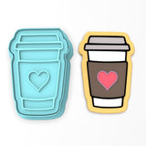 Coffee Cup Cookie Cutter | Stamp | Stencil #3 Heart Miscellaneous Cookie Cutter Lady 2 Inch Small Cupcake Cutter + Stamp No