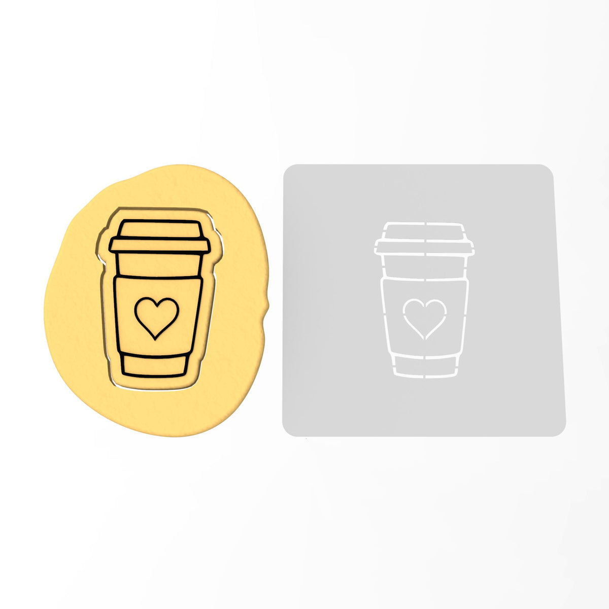 Coffee Cup Cookie Cutter | Stamp | Stencil #3 Heart Miscellaneous Cookie Cutter Lady 3 Inch Cupcake/Small Cookie Stamp Only Yes