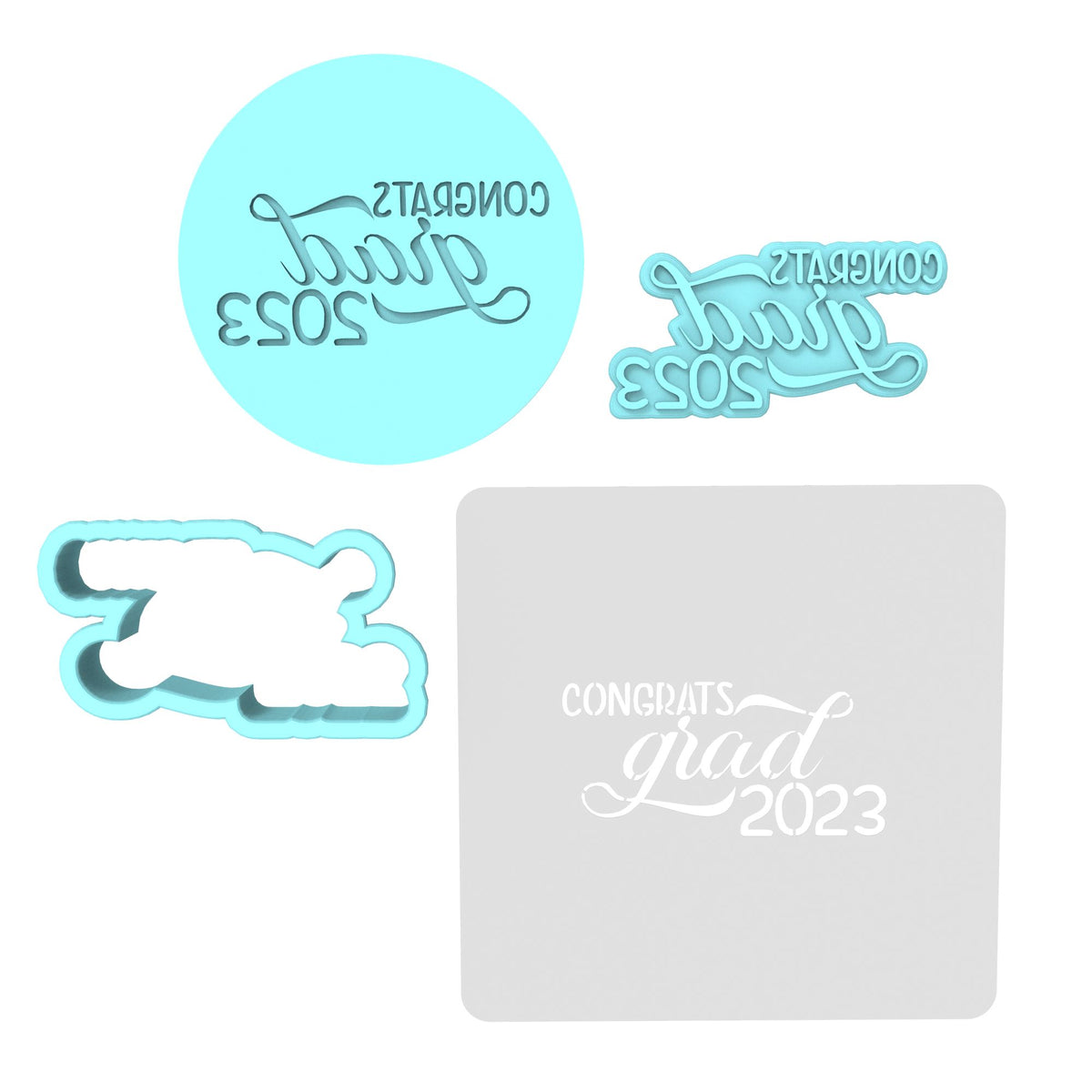 Congrats Grad Class of 2023 Cookie Cutter | Stamp | Stencil Wedding / Baby / V Day Cookie Cutter Lady MINI - 2 Inches (5cm) **FULL SET BUNDLE** Cutter + Stamp + Stencil + Debosser **BEST DEAL** 