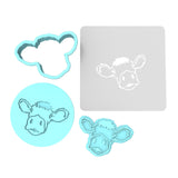 Cow Head Moo Cookie Cutter | Stamp | Stencil #1 Animals & Dinosaurs Cookie Cutter Lady MINI - 2 Inches (5cm) **FULL SET BUNDLE** Cutter + Stamp + Stencil + Debosser **BEST DEAL** 