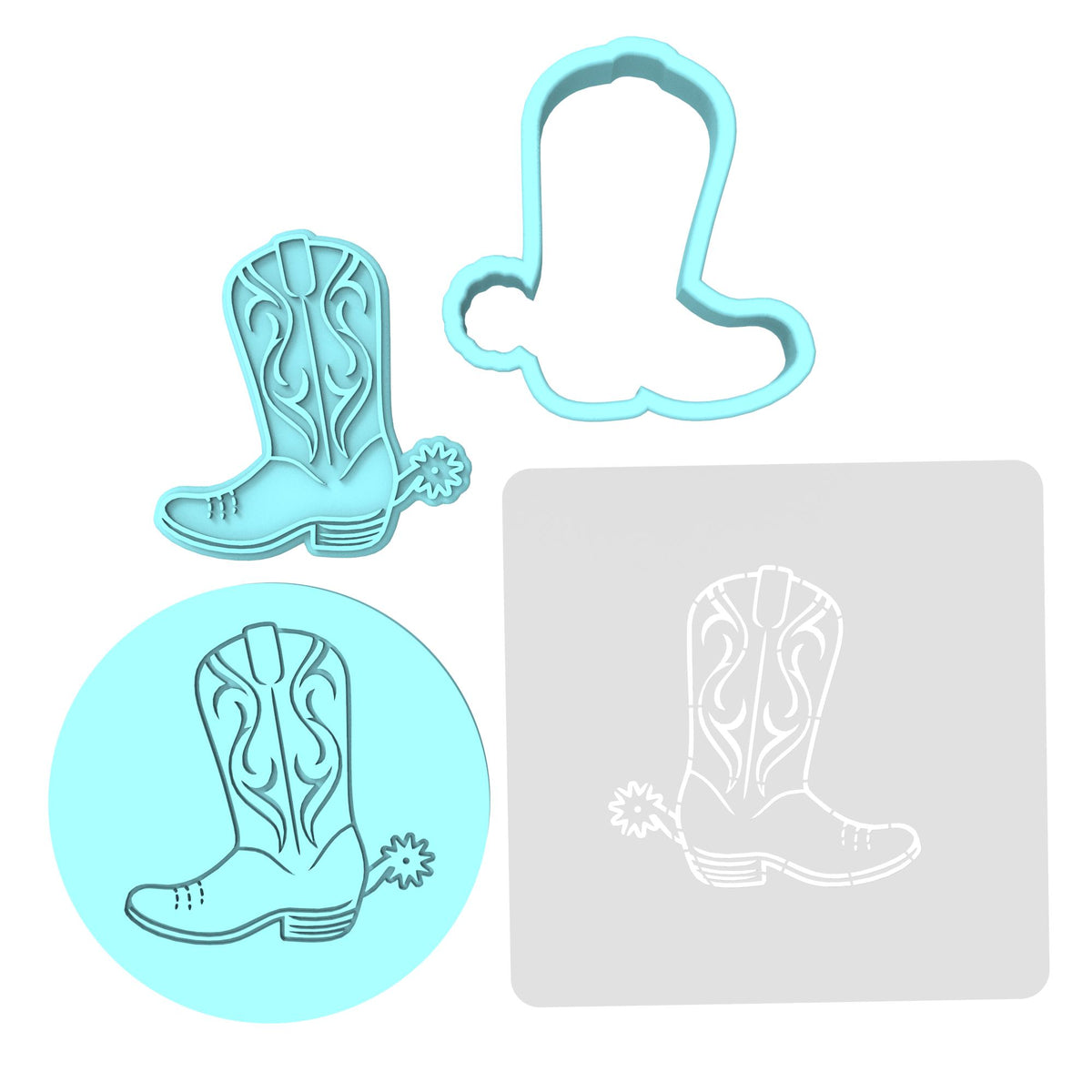 Cowboy Boot Cookie Cutter | Stamp | Stencil #1 Animals & Dinosaurs Cookie Cutter Lady MINI - 2 Inches (5cm) **FULL SET BUNDLE** Cutter + Stamp + Stencil + Debosser **BEST DEAL** 