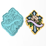 Cross Flowered with Ribbon Cookie Cutter | Stamp | Stencil #1