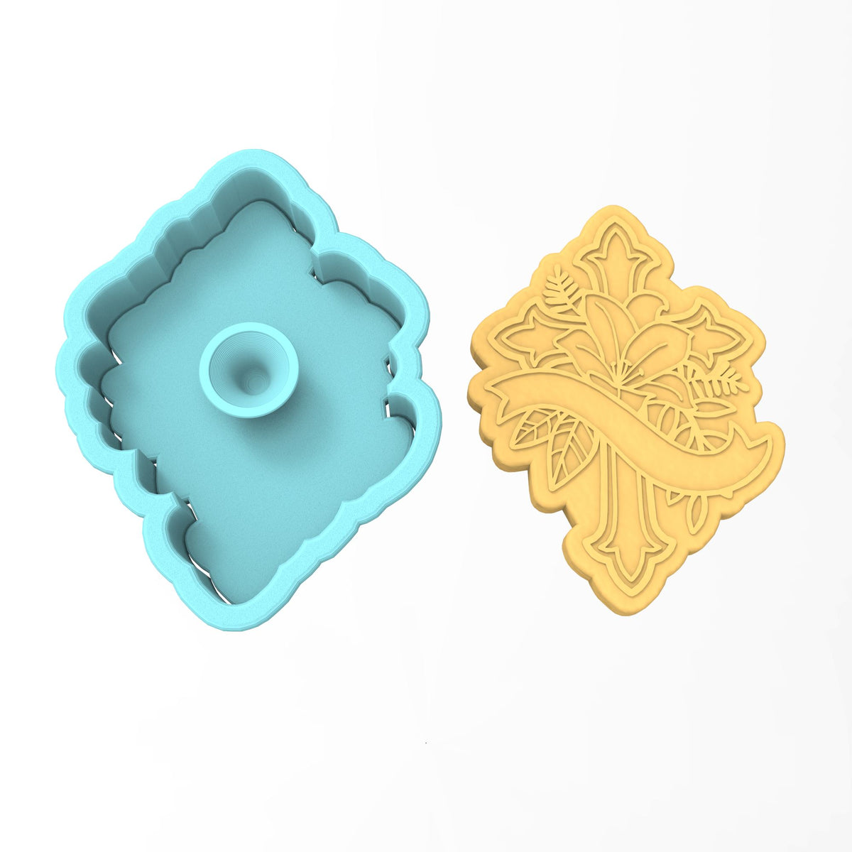 Cross Flowered with Ribbon Cookie Cutter | Stamp | Stencil #1