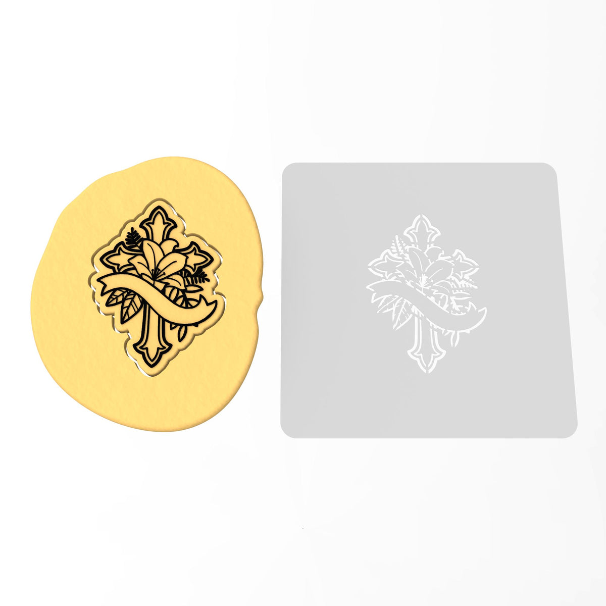 Cross Flowered with Ribbon Cookie Cutter | Stamp | Stencil #1