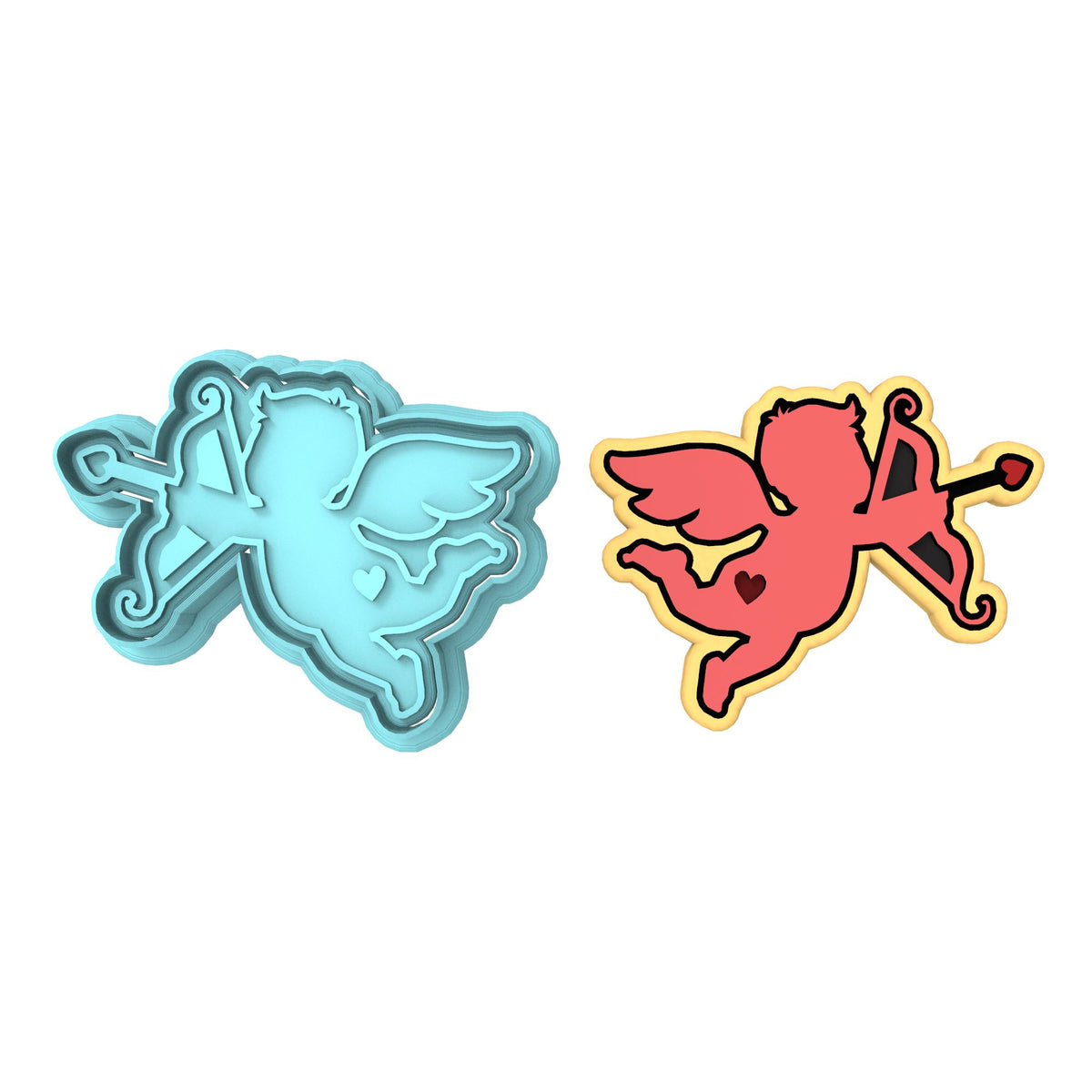 Cupid Cookie Cutter | Stamp | Stencil #2 Wedding / Baby / V Day Cookie Cutter Lady MINI - 2 Inches (5cm) **BUNDLE** Cutter + Stamp 