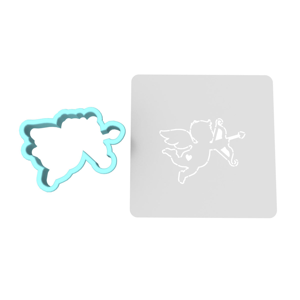 Cupid Cookie Cutter | Stamp | Stencil #2 Wedding / Baby / V Day Cookie Cutter Lady MINI - 2 Inches (5cm) **BUNDLE** Cutter + Stencil 