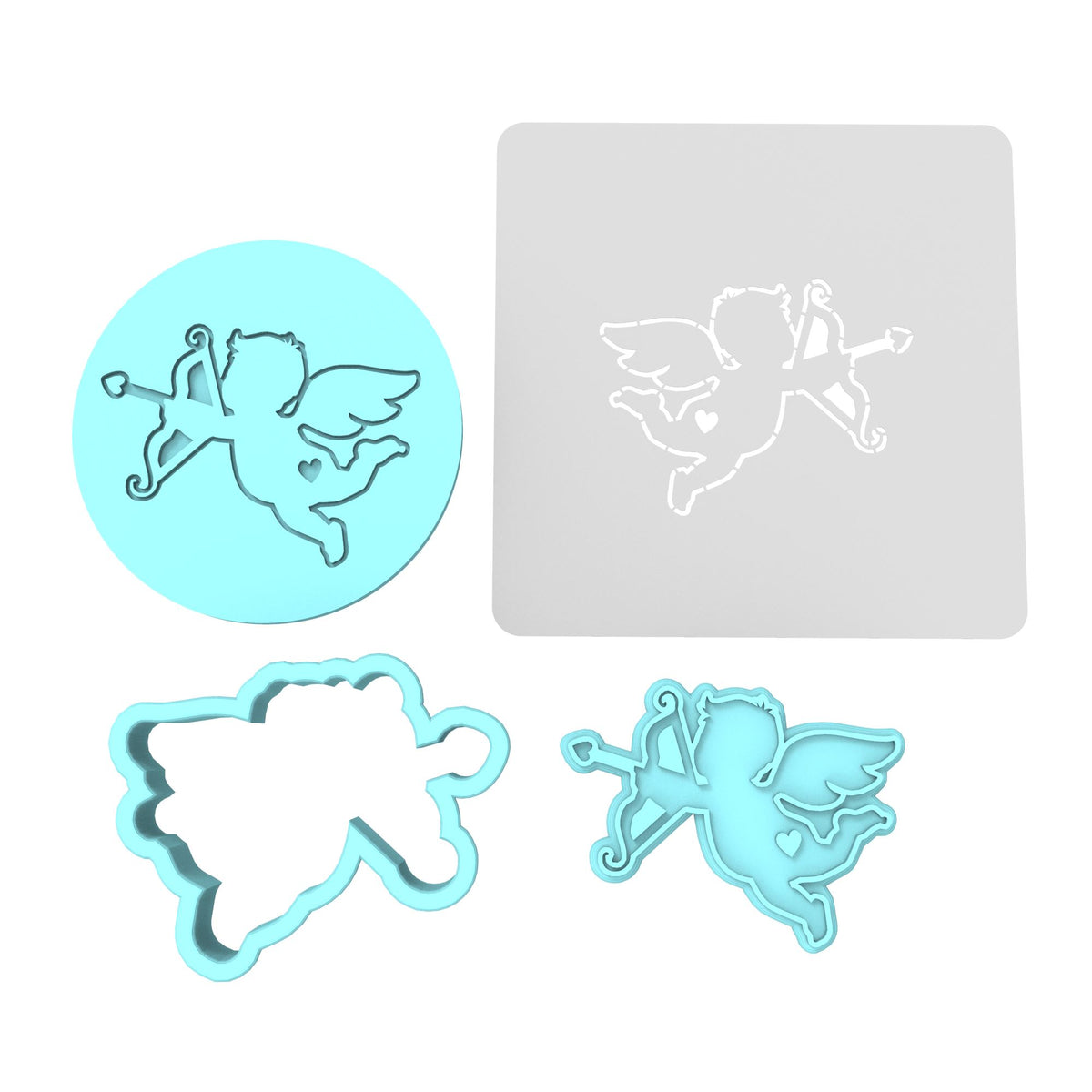 Cupid Cookie Cutter | Stamp | Stencil #2 Wedding / Baby / V Day Cookie Cutter Lady MINI - 2 Inches (5cm) **FULL SET BUNDLE** Cutter + Stamp + Stencil + Debosser **BEST DEAL** 