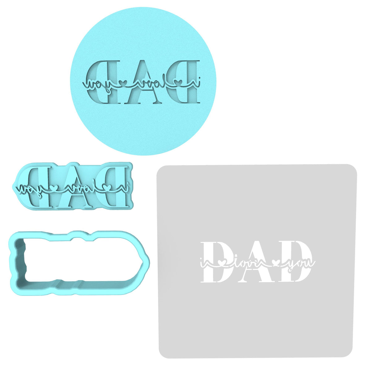 Dad I Love You Cookie Cutter | Stamp | Stencil #1 Cookie Cutter Lady MINI - 2 Inches (5cm) **FULL SET BUNDLE** Cutter + Stamp + Stencil + Debosser **BEST DEAL** 