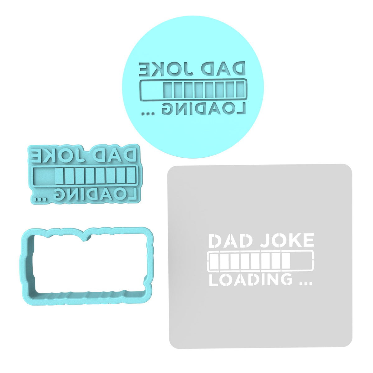 Dad Joke Loading Cookie Cutter | Stamp | Stencil #1 Wedding / Baby / V Day Cookie Cutter Lady MINI - 2 Inches (5cm) **FULL SET BUNDLE** Cutter + Stamp + Stencil + Debosser **BEST DEAL** 
