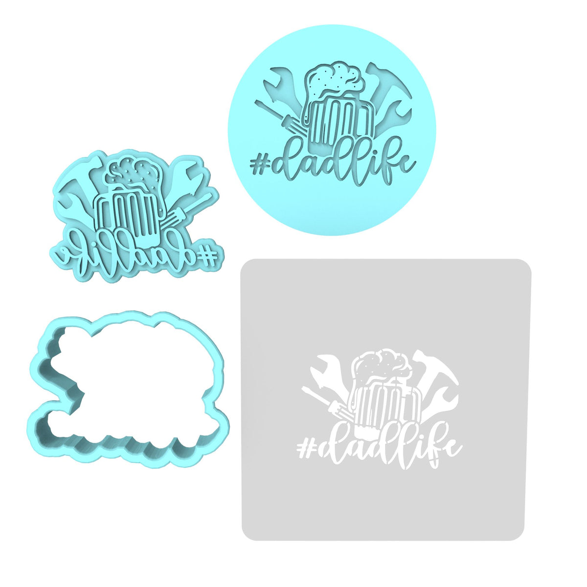 Dad Life Cookie Cutter | Stamp | Stencil #1 Cookie Cutter Lady MINI - 2 Inches (5cm) **FULL SET BUNDLE** Cutter + Stamp + Stencil + Debosser **BEST DEAL** 