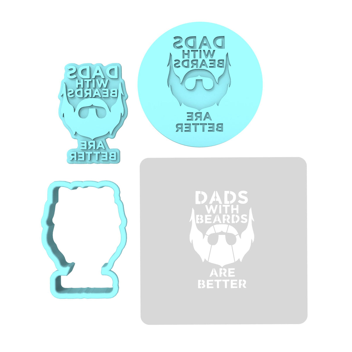 Dads with Beards are Better Cookie Cutter | Stamp | Stencil #1 Cookie Cutter Lady MINI - 2 Inches (5cm) **FULL SET BUNDLE** Cutter + Stamp + Stencil + Debosser **BEST DEAL** 