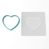 Diagonal Striped Heart Cookie Cutter | Stamp | Stencil #1 Wedding / Baby / V Day Cookie Cutter Lady MINI - 2 Inches (5cm) **BUNDLE** Cutter + Stencil 