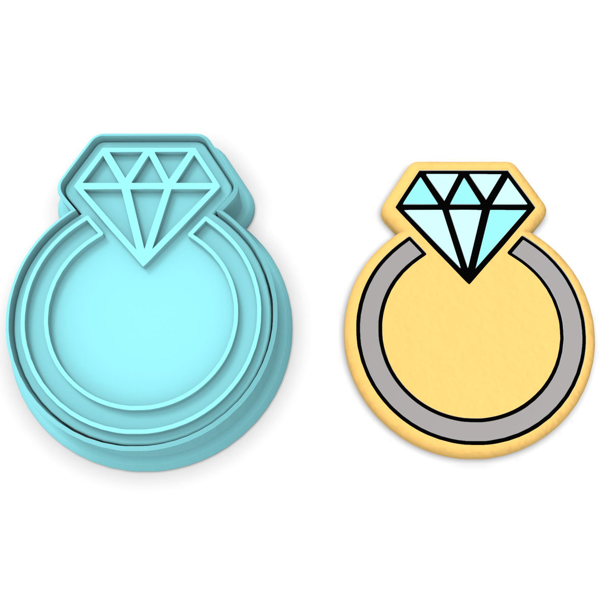Diamond Wedding Ring Cookie Cutter | Stamp | Stencil #1