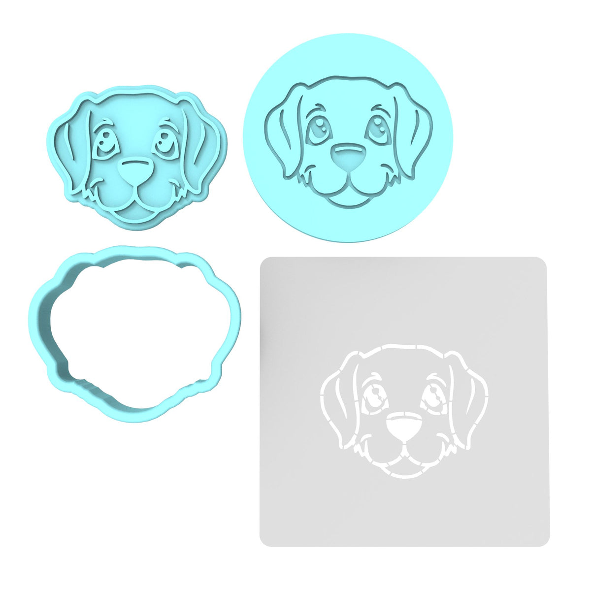 Dog Face Cookie Cutter | Stamp | Stencil #A Animals & Dinosaurs Cookie Cutter Lady MINI - 2 Inches (5cm) **FULL SET BUNDLE** Cutter + Stamp + Stencil + Debosser **BEST DEAL** 