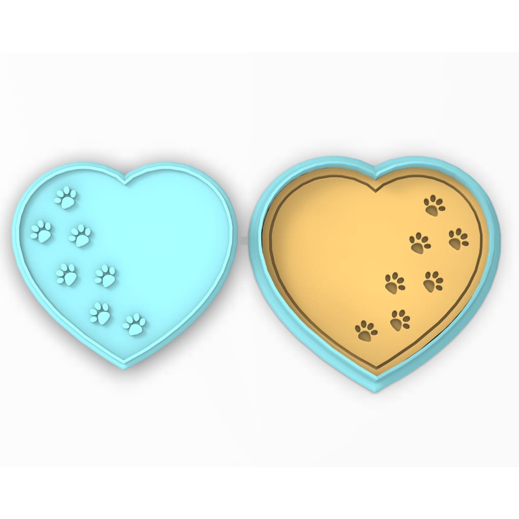Dog Footprints Heart Cookie Cutter Outline & Stamp #2