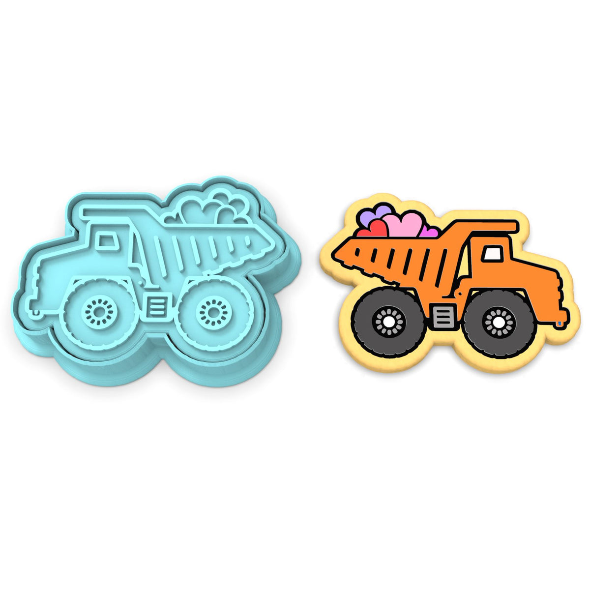 Dump Truck Hearts Cookie Cutter | Stamp | Stencil #1 Comic Book / Vehicles Cookie Cutter Lady 2 Inch Small Cupcake Cutter + Stamp No