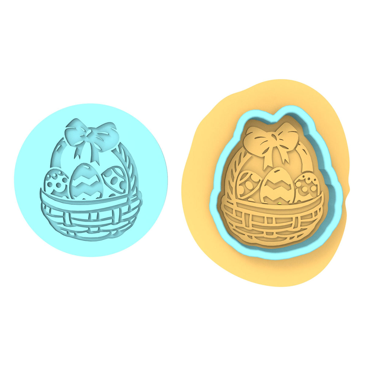 Easter Basket Cookie Cutter | Stamp | Stencil #1 Animals & Dinosaurs Cookie Cutter Lady MINI - 2 Inches (5cm) **BUNDLE** Cutter + Debosser 