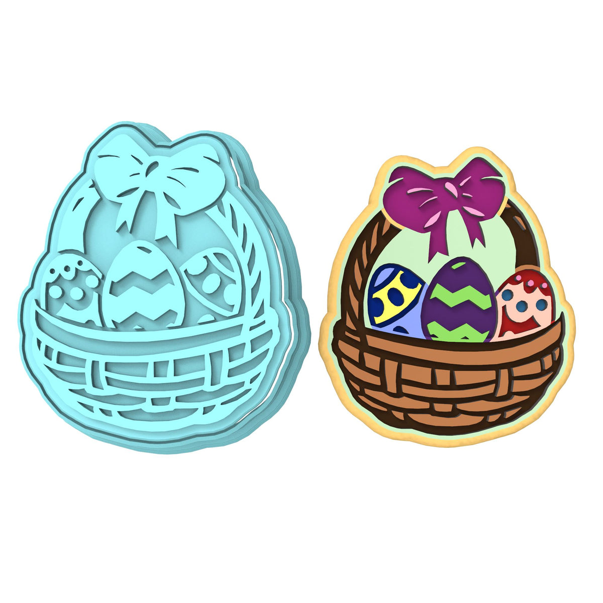 Easter Basket Cookie Cutter | Stamp | Stencil #1 Animals & Dinosaurs Cookie Cutter Lady MINI - 2 Inches (5cm) **BUNDLE** Cutter + Stamp 