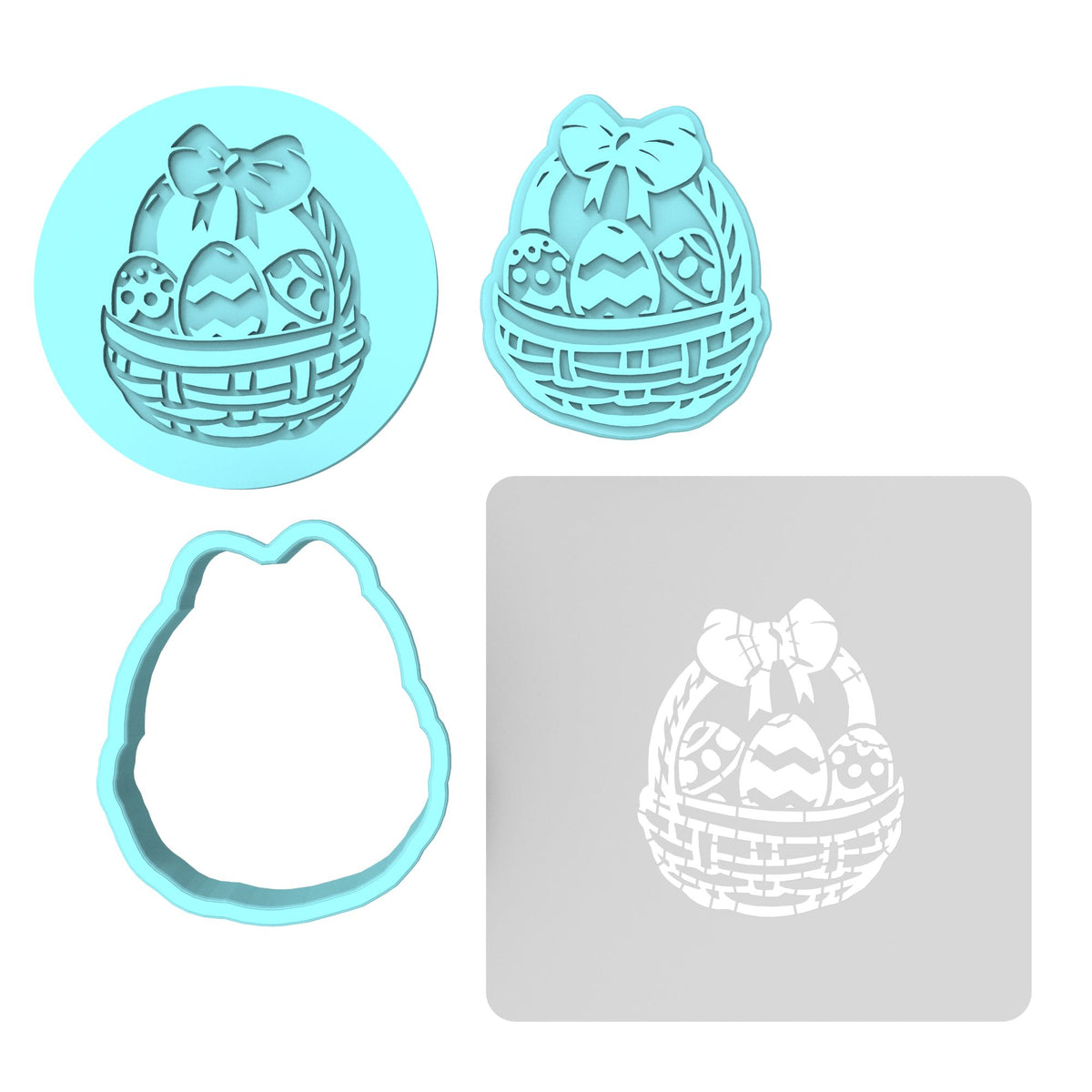 Easter Basket Cookie Cutter | Stamp | Stencil #1 Animals & Dinosaurs Cookie Cutter Lady MINI - 2 Inches (5cm) **FULL SET BUNDLE** Cutter + Stamp + Stencil + Debosser **BEST DEAL** 