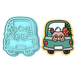 Easter Bunny Truck Blank Plate Cookie Cutter | Stamp | Stencil #1 Animals & Dinosaurs Cookie Cutter Lady MINI - 2 Inches (5cm) **BUNDLE** Cutter + Stamp 