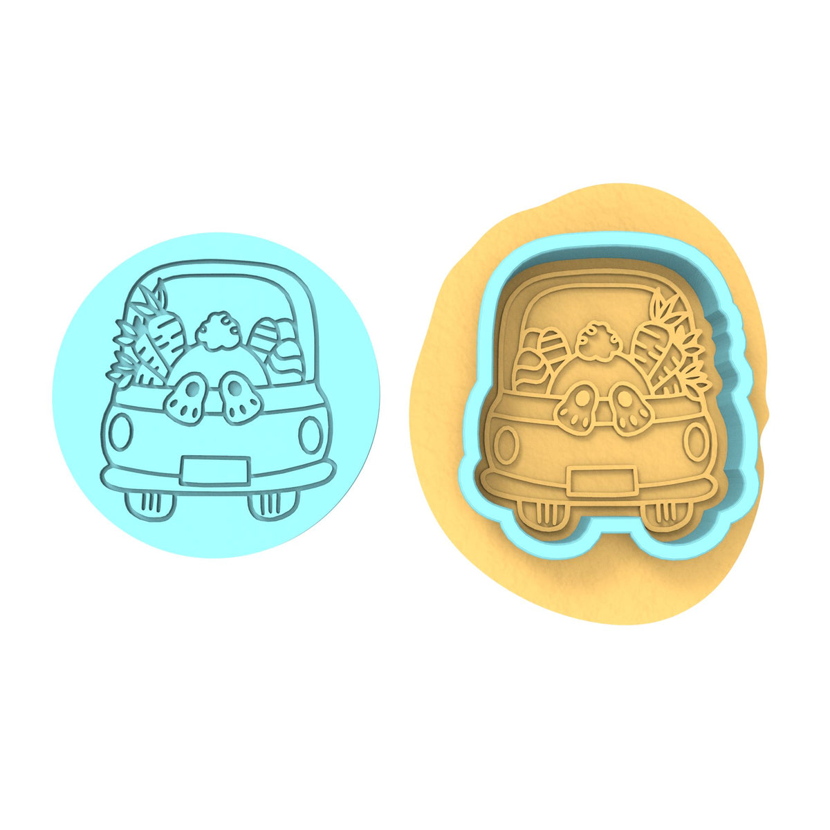 Easter Bunny Truck Blank Plate Cookie Cutter | Stamp | Stencil #1 Animals & Dinosaurs Cookie Cutter Lady MINI - 2 Inches (5cm) **BUNDLE** Cutter + Debosser 