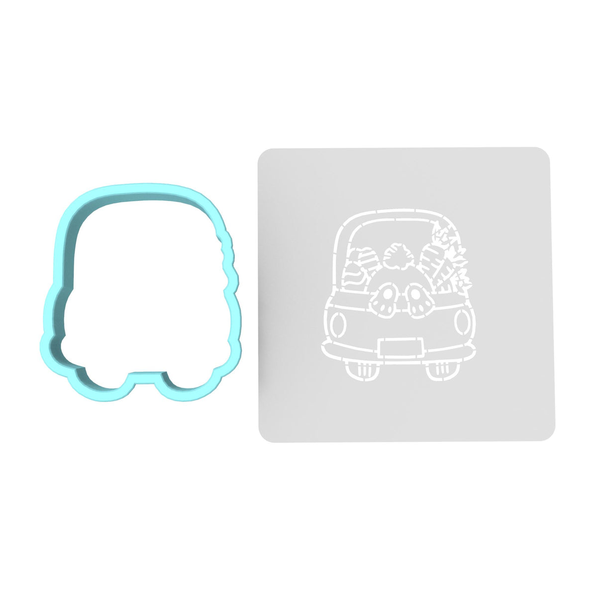 Easter Bunny Truck Blank Plate Cookie Cutter | Stamp | Stencil #1 Animals & Dinosaurs Cookie Cutter Lady MINI - 2 Inches (5cm) **BUNDLE** Cutter + Stencil 