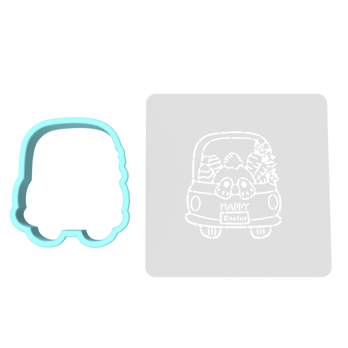 Easter Bunny Truck Butt Cookie Cutter | Stamp | Stencil #1 Animals & Dinosaurs Cookie Cutter Lady MINI - 2 Inches (5cm) **BUNDLE** Cutter + Stencil 