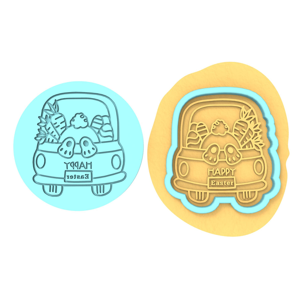 Easter Bunny Truck Butt Cookie Cutter | Stamp | Stencil #1 Animals & Dinosaurs Cookie Cutter Lady MINI - 2 Inches (5cm) **BUNDLE** Cutter + Debosser 