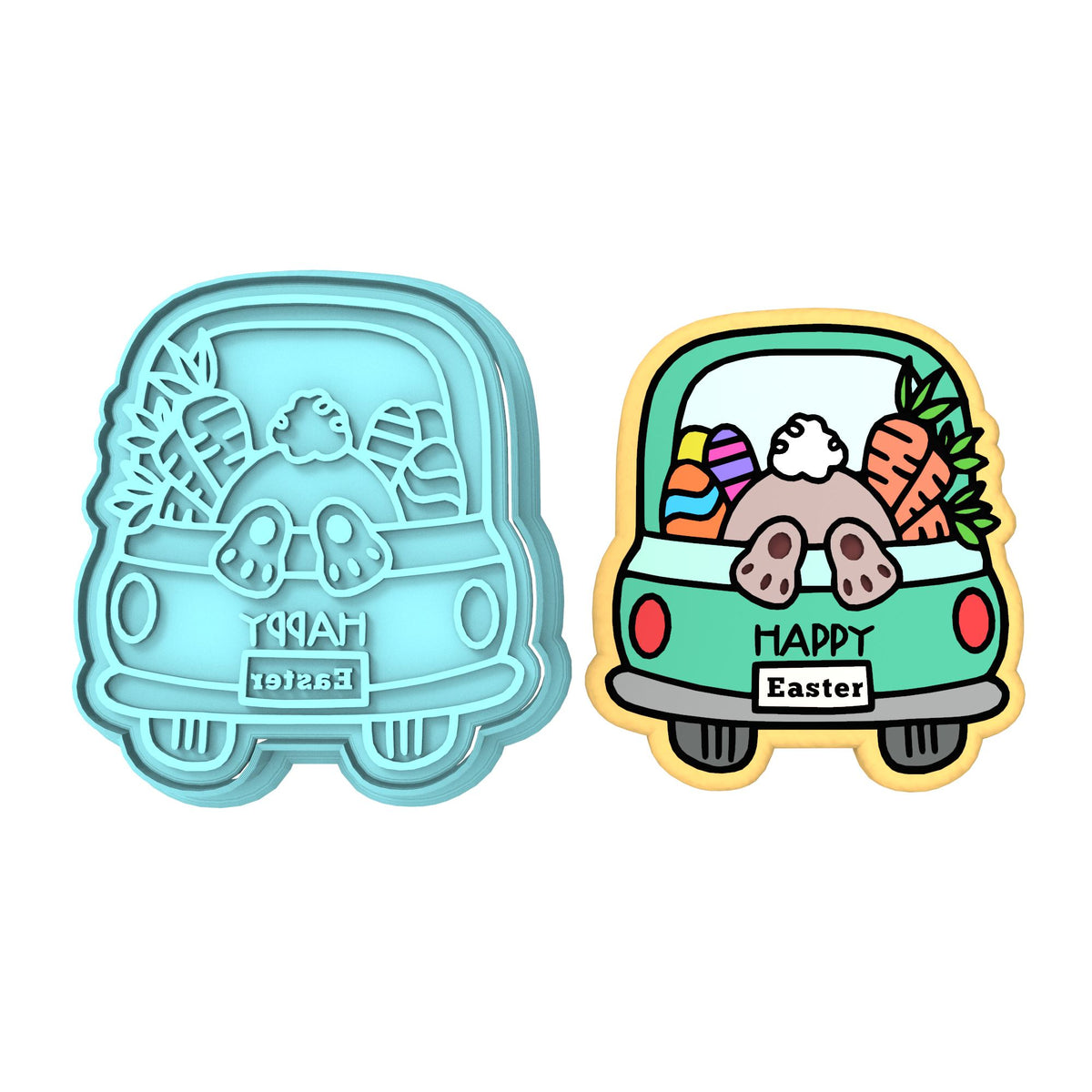 Easter Bunny Truck Butt Cookie Cutter | Stamp | Stencil #1 Animals & Dinosaurs Cookie Cutter Lady MINI - 2 Inches (5cm) **BUNDLE** Cutter + Stamp 