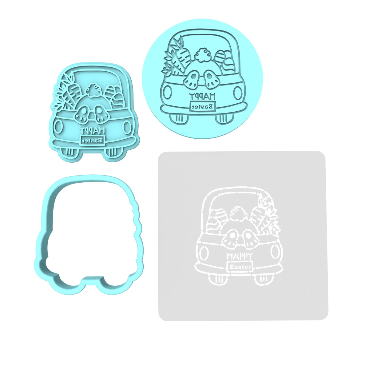 Easter Bunny Truck Butt Cookie Cutter | Stamp | Stencil #1 Animals & Dinosaurs Cookie Cutter Lady MINI - 2 Inches (5cm) **FULL SET BUNDLE** Cutter + Stamp + Stencil + Debosser **BEST DEAL** 