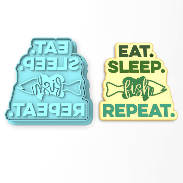 Eat Sleep Fish Repeat Cookie Cutter | Stamp | Stencil #1