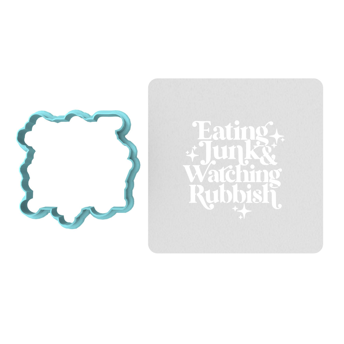 Eating Junk and Watching Rubbish Cookie Cutter | Stamp | Stencil Xmas / Winter / NYE Cookie Cutter Lady TEENY - 1 Inch (2.5cm) **BUNDLE** Cutter + Stencil 