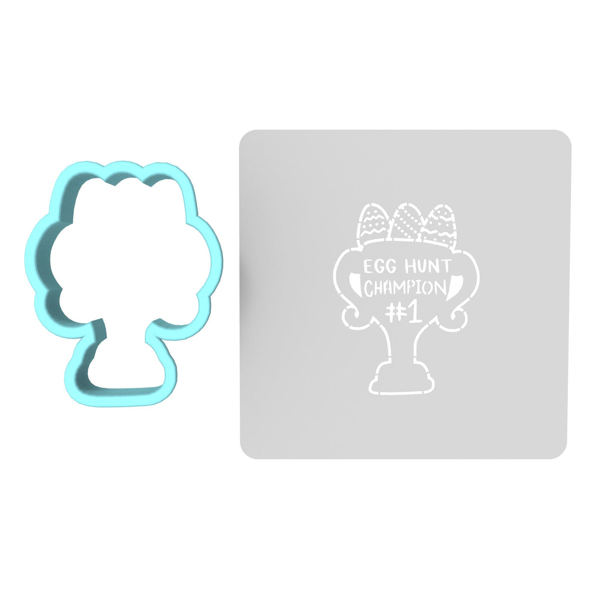Egg Hunt Champion Cookie Cutter | Stamp | Stencil #1 Animals & Dinosaurs Cookie Cutter Lady MINI - 2 Inches (5cm) **BUNDLE** Cutter + Stencil 