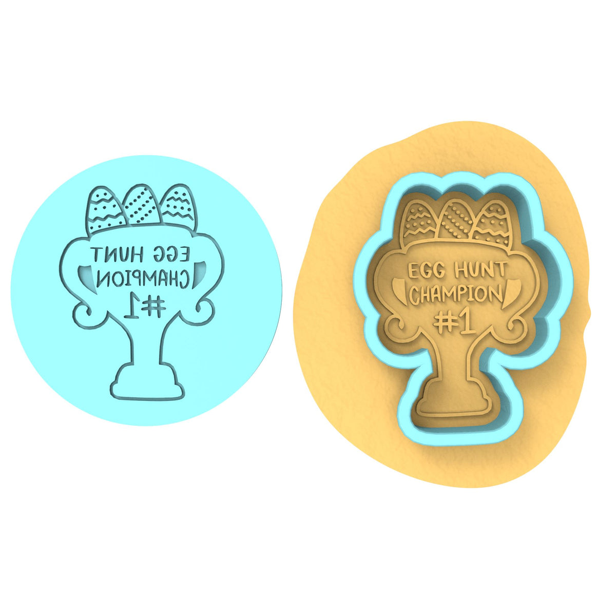 Egg Hunt Champion Cookie Cutter | Stamp | Stencil #1 Animals & Dinosaurs Cookie Cutter Lady MINI - 2 Inches (5cm) **BUNDLE** Cutter + Debosser 