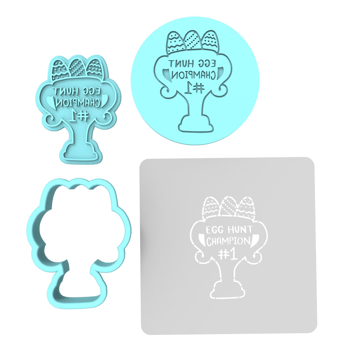 Egg Hunt Champion Cookie Cutter | Stamp | Stencil #1 Animals & Dinosaurs Cookie Cutter Lady MINI - 2 Inches (5cm) **FULL SET BUNDLE** Cutter + Stamp + Stencil + Debosser **BEST DEAL** 