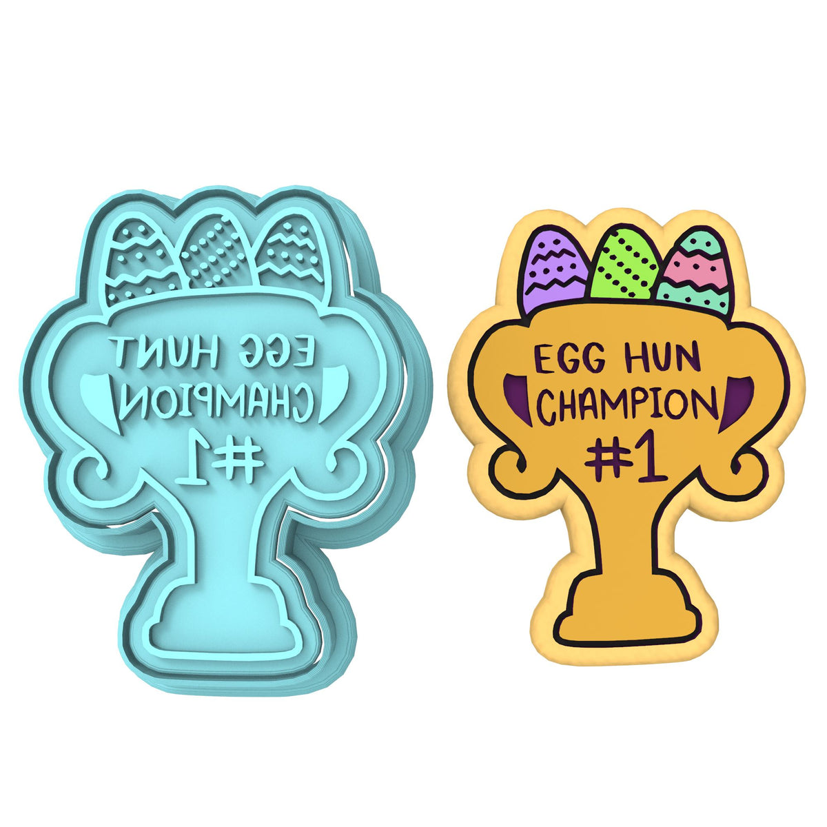 Egg Hunt Champion Cookie Cutter | Stamp | Stencil #1 Animals & Dinosaurs Cookie Cutter Lady MINI - 2 Inches (5cm) **BUNDLE** Cutter + Stamp 