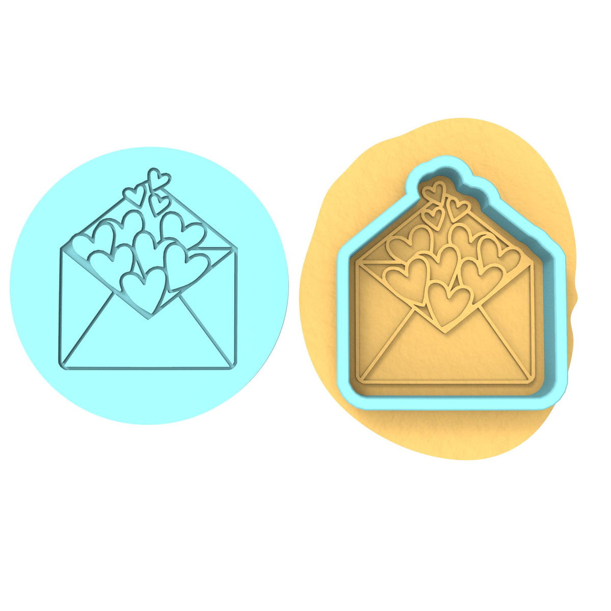 Envelope Hearts Cookie Cutter | Stamp | Stencil #1 Wedding / Baby / V Day Cookie Cutter Lady MINI - 2 Inches (5cm) **BUNDLE** Cutter + Debosser 
