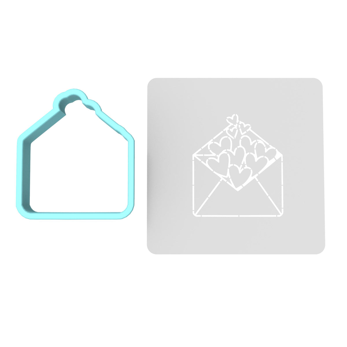 Envelope Hearts Cookie Cutter | Stamp | Stencil #1 Wedding / Baby / V Day Cookie Cutter Lady MINI - 2 Inches (5cm) **BUNDLE** Cutter + Stencil 