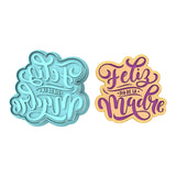 Feliz Dia De La Madre Cookie Cutter | Stamp | Stencil #2 Animals & Dinosaurs Cookie Cutter Lady MINI - 2 Inches (5cm) **BUNDLE** Cutter + Stamp 