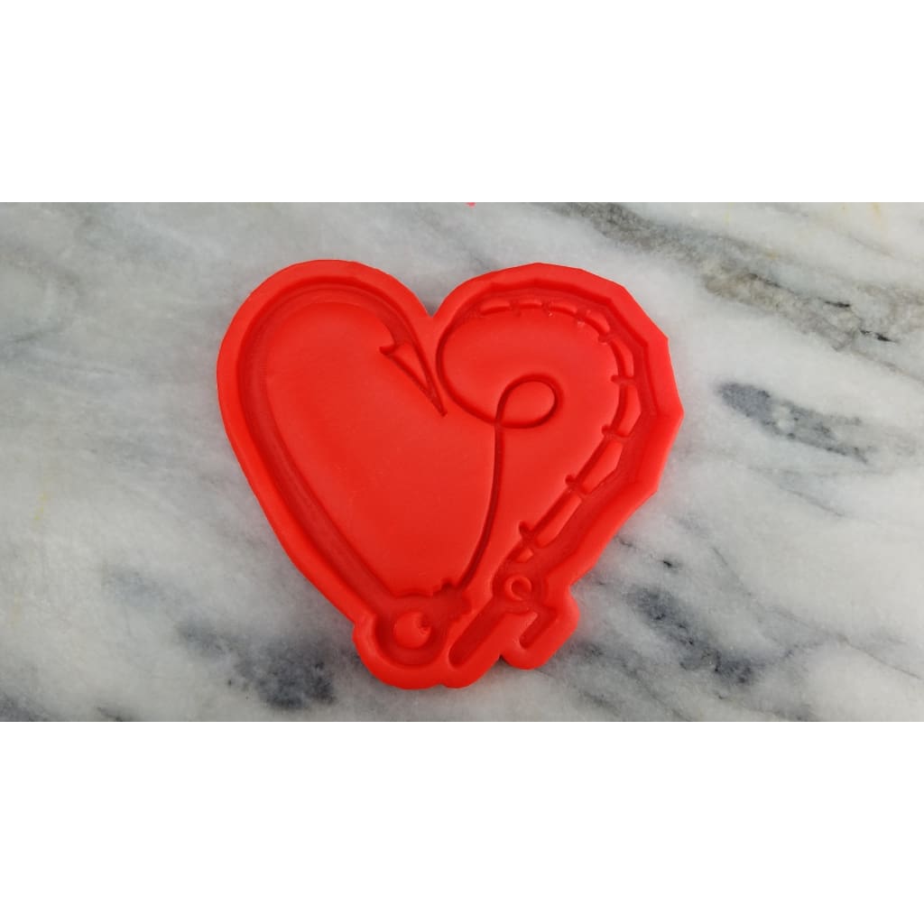 Fishing Heart Cookie Cutter  Stamp & Outline #1