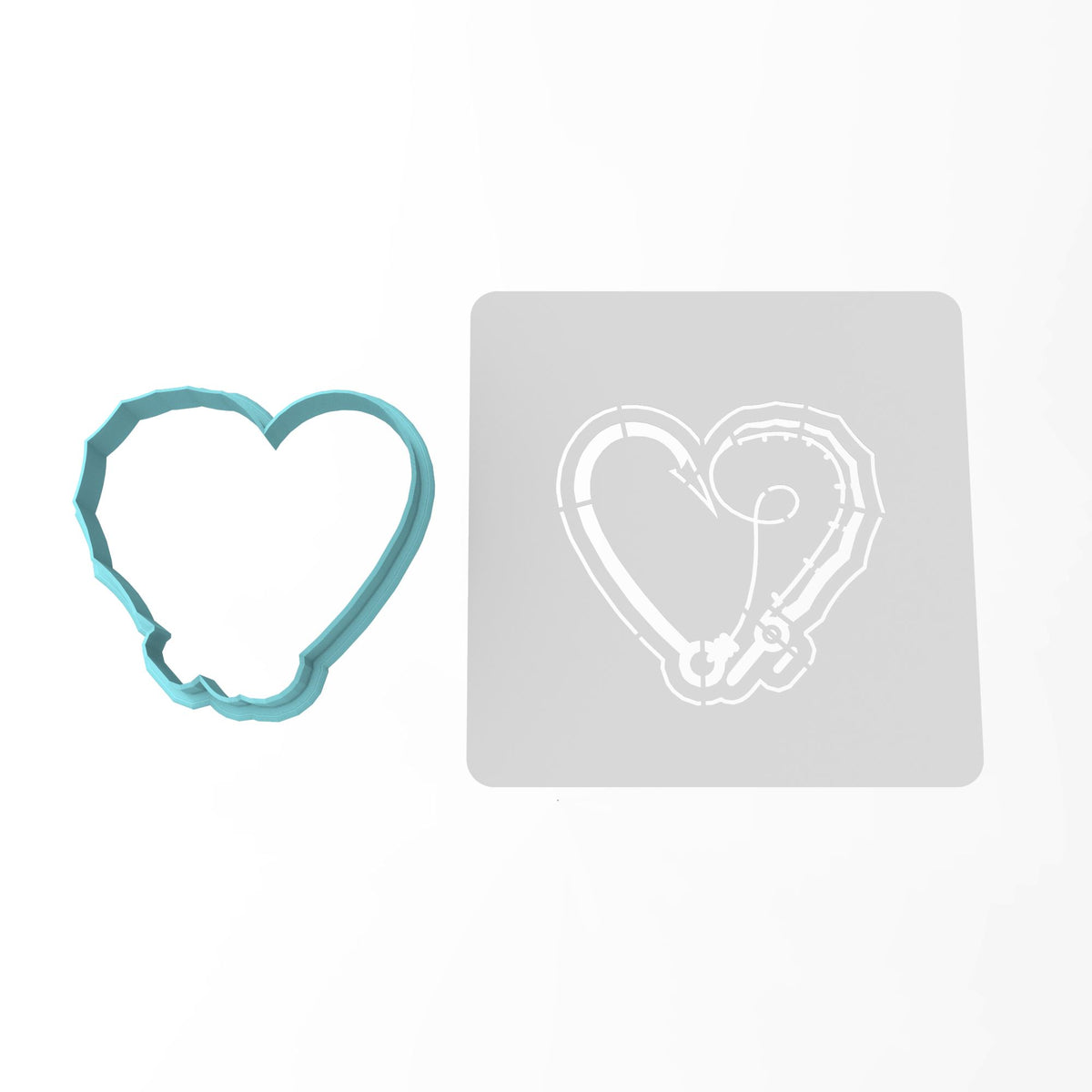 Fishing Heart Cookie Cutter | Stamp | Stencil #1