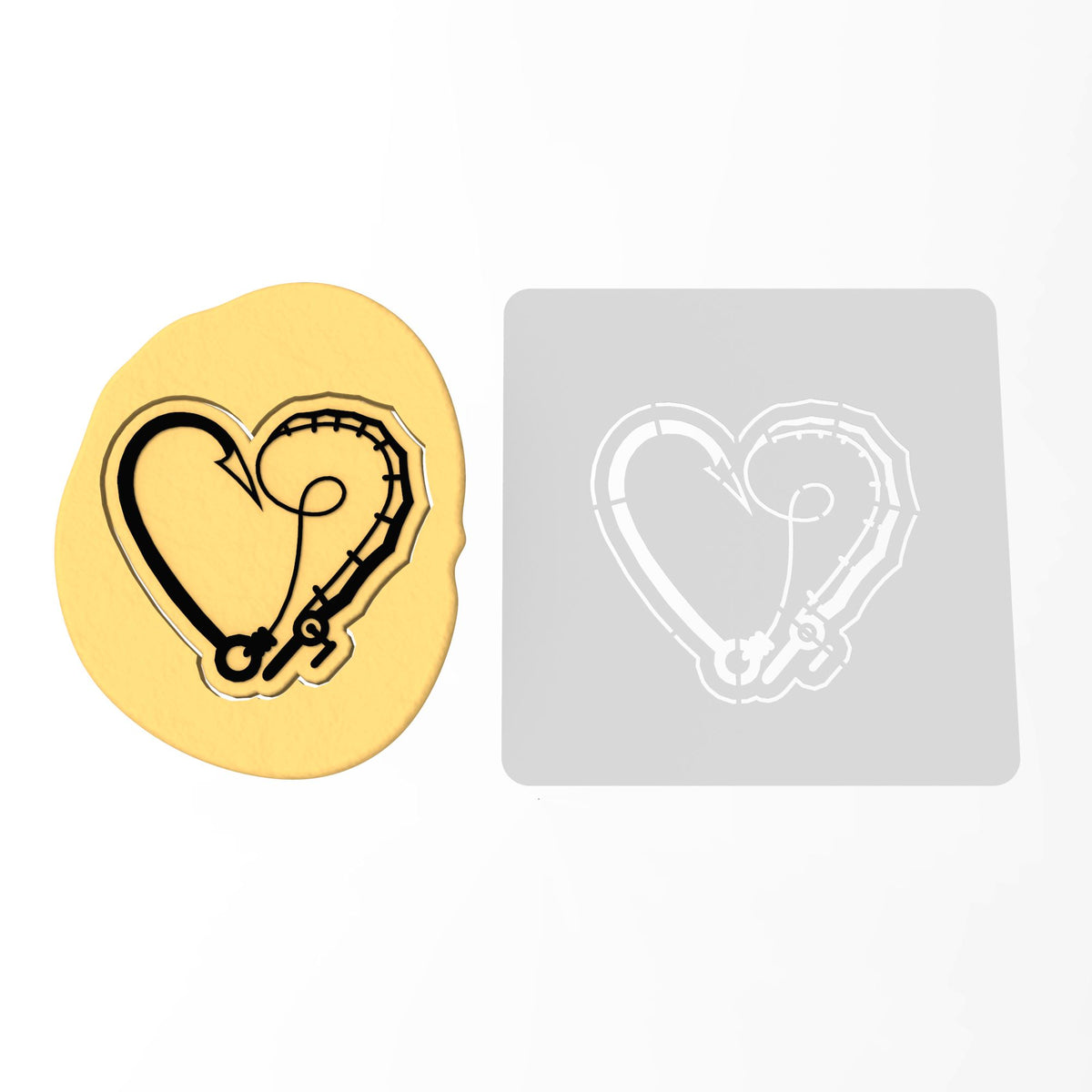 Fishing Heart Cookie Cutter | Stamp | Stencil #1