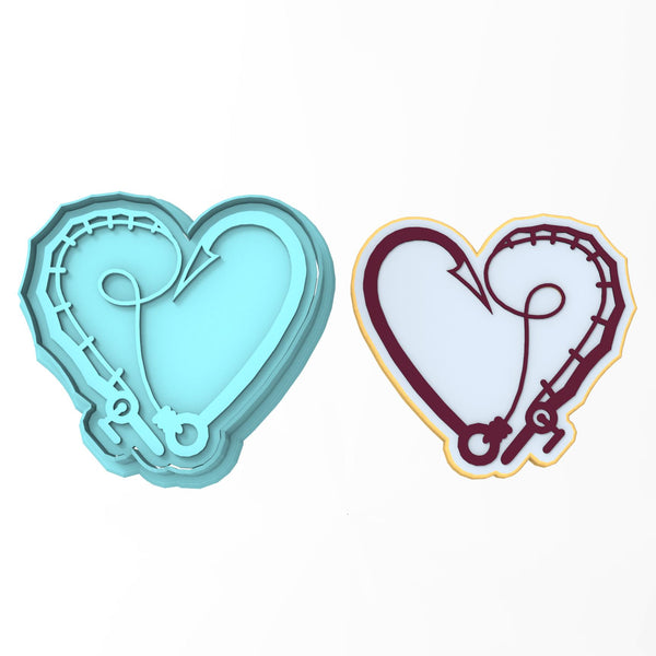 Fishing Heart Cookie Cutter | Stamp | Stencil #1