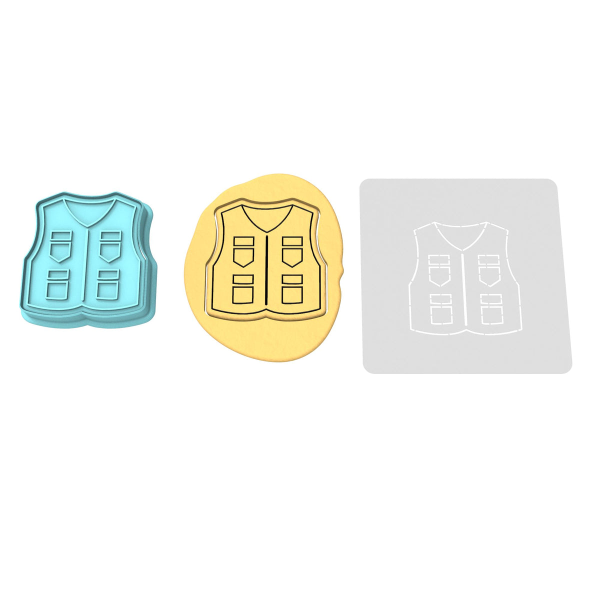 Fishing Vest Cookie Cutter | Stamp | Stencil #1 Boys/ Army / Outdoorsman Cookie Cutter Lady 2 Inch Small Cupcake Cutter + Stamp Yes