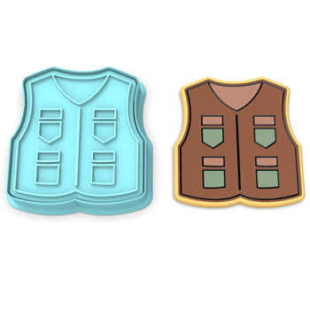 Fishing Vest Cookie Cutter | Stamp | Stencil #1 Boys/ Army / Outdoorsman Cookie Cutter Lady 2 Inch Small Cupcake Cutter + Stamp No