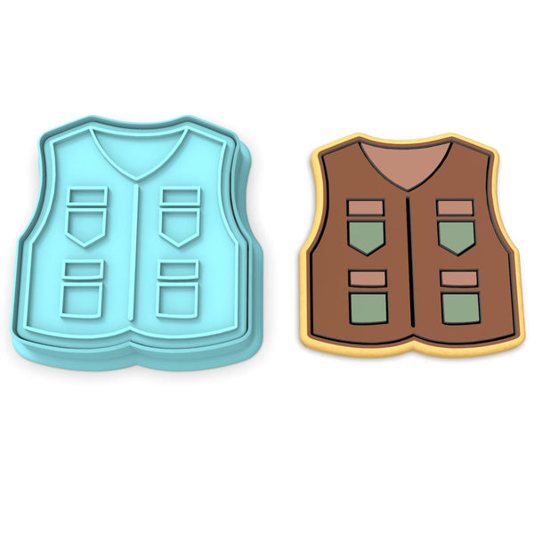 Fishing Vest Cookie Cutter | Stamp | Stencil #1 Boys/ Army / Outdoorsman Cookie Cutter Lady 2 Inch Small Cupcake Cutter + Stamp No