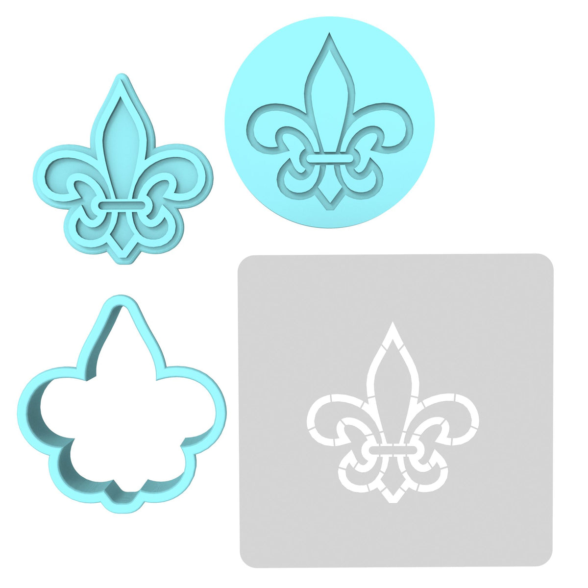 Fleur De Lis Cookie Cutter | Stamp | Stencil #1 Boys/ Army / Outdoorsman Cookie Cutter Lady MINI - 2 Inches (5cm) **FULL SET BUNDLE** Cutter + Stamp + Stencil + Debosser **BEST DEAL** 