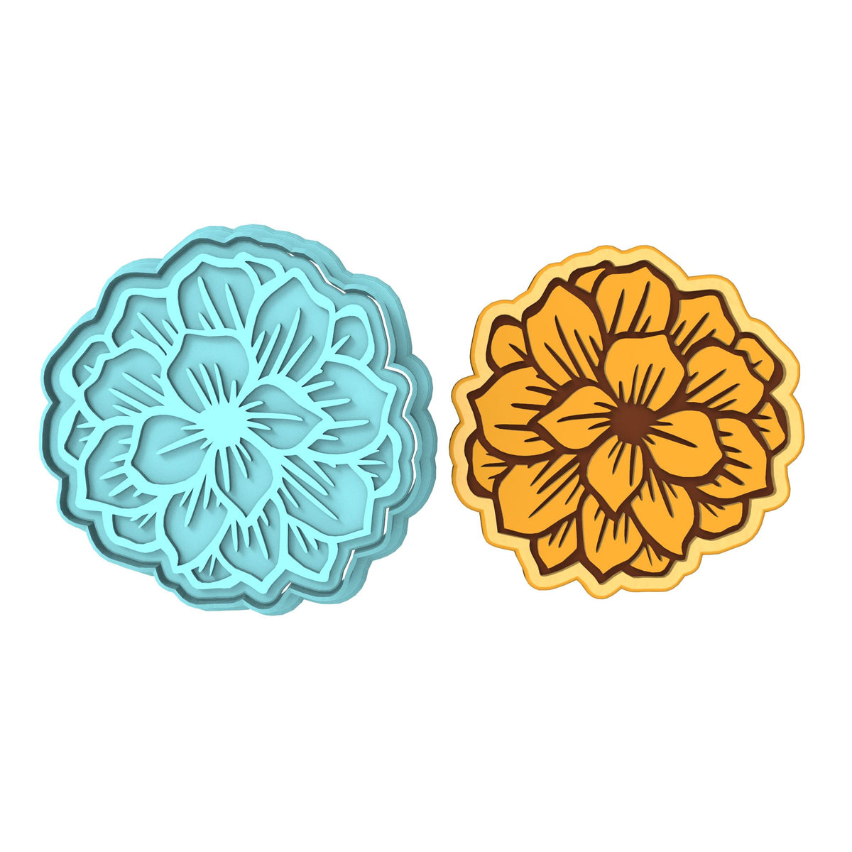 Flower Cookie Cutter | Stamp | Stencil #4 Animals & Dinosaurs Cookie Cutter Lady MINI - 2 Inches (5cm) **BUNDLE** Cutter + Stamp 