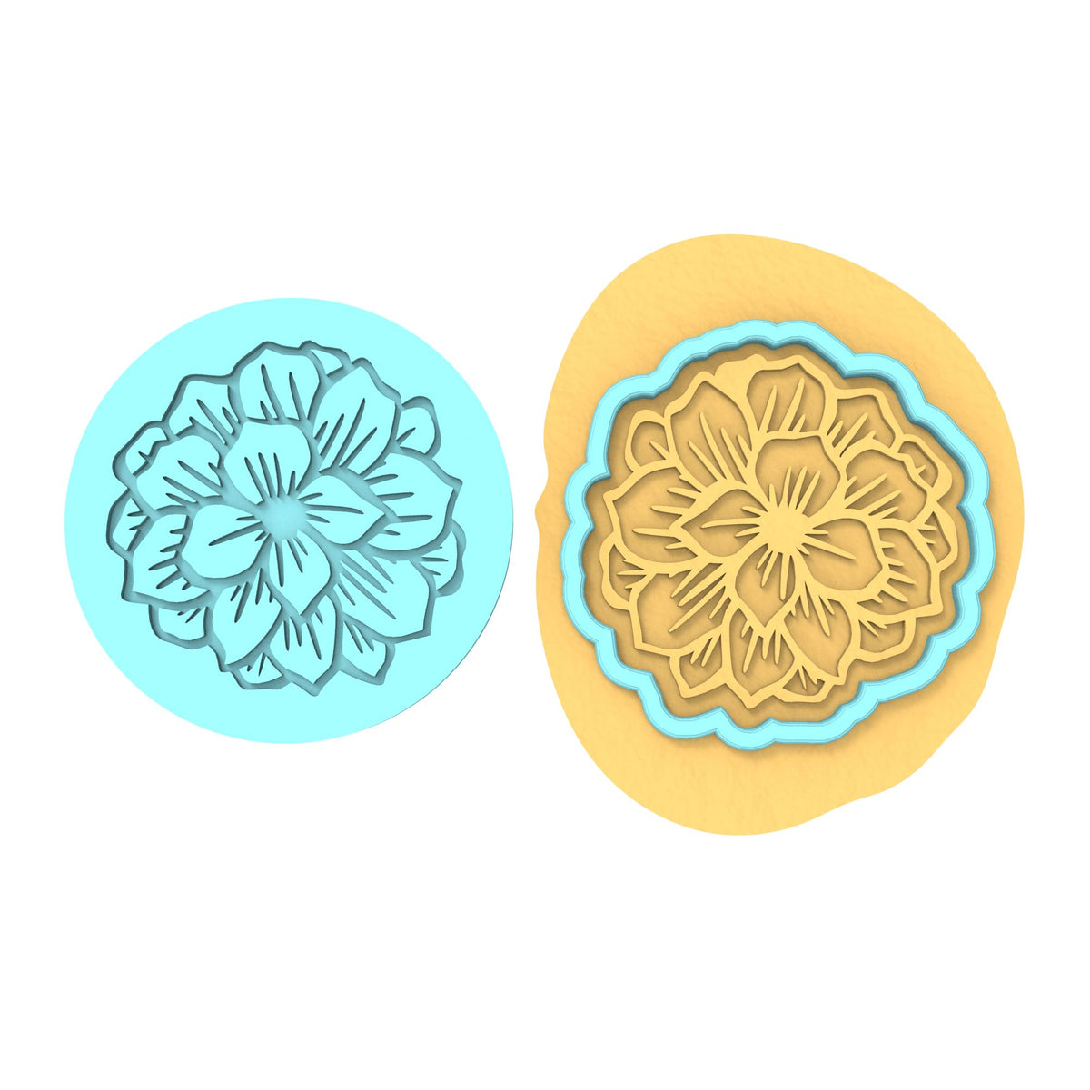 Flower Cookie Cutter | Stamp | Stencil #4 Animals & Dinosaurs Cookie Cutter Lady MINI - 2 Inches (5cm) **BUNDLE** Cutter + Debosser 